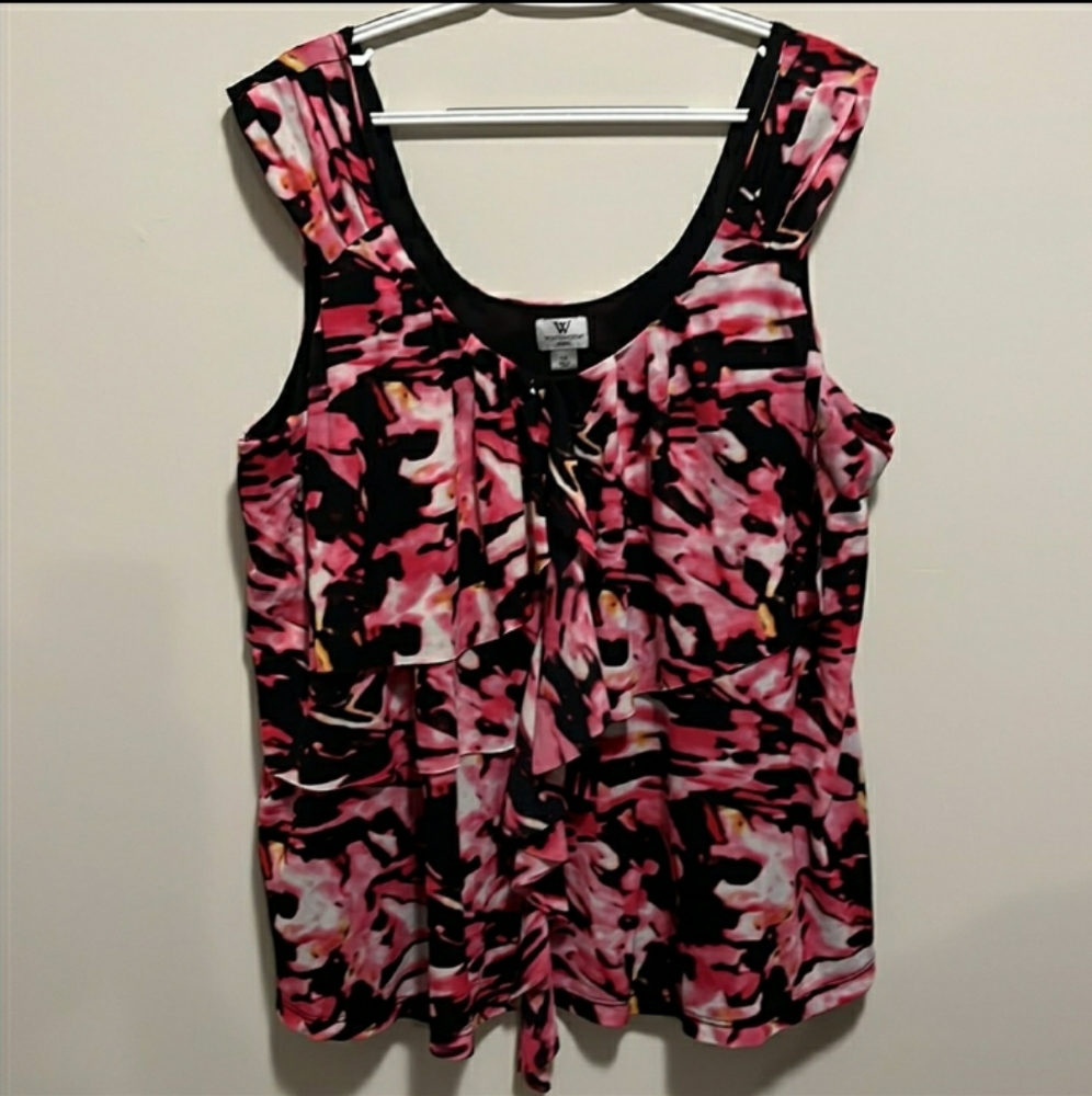 Worthington Woman 1X Pink Black Knit Top Sleeveless